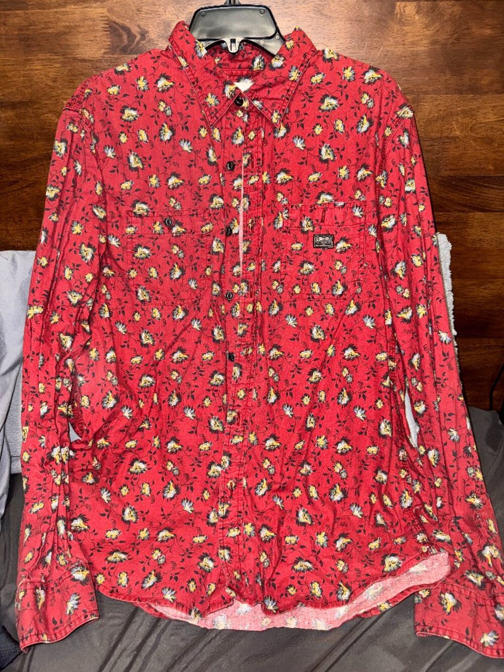 Denim & Supply Ralph Lauren Red Floral Button Up Shirt Sz L